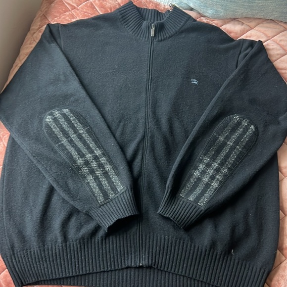 Burberry  black zip front patch elbow black sweater Size Men’s XL - Picture 7 of 9